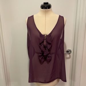 Patterson J Kincaid Purple Ruffle Zip Tank Size Large.